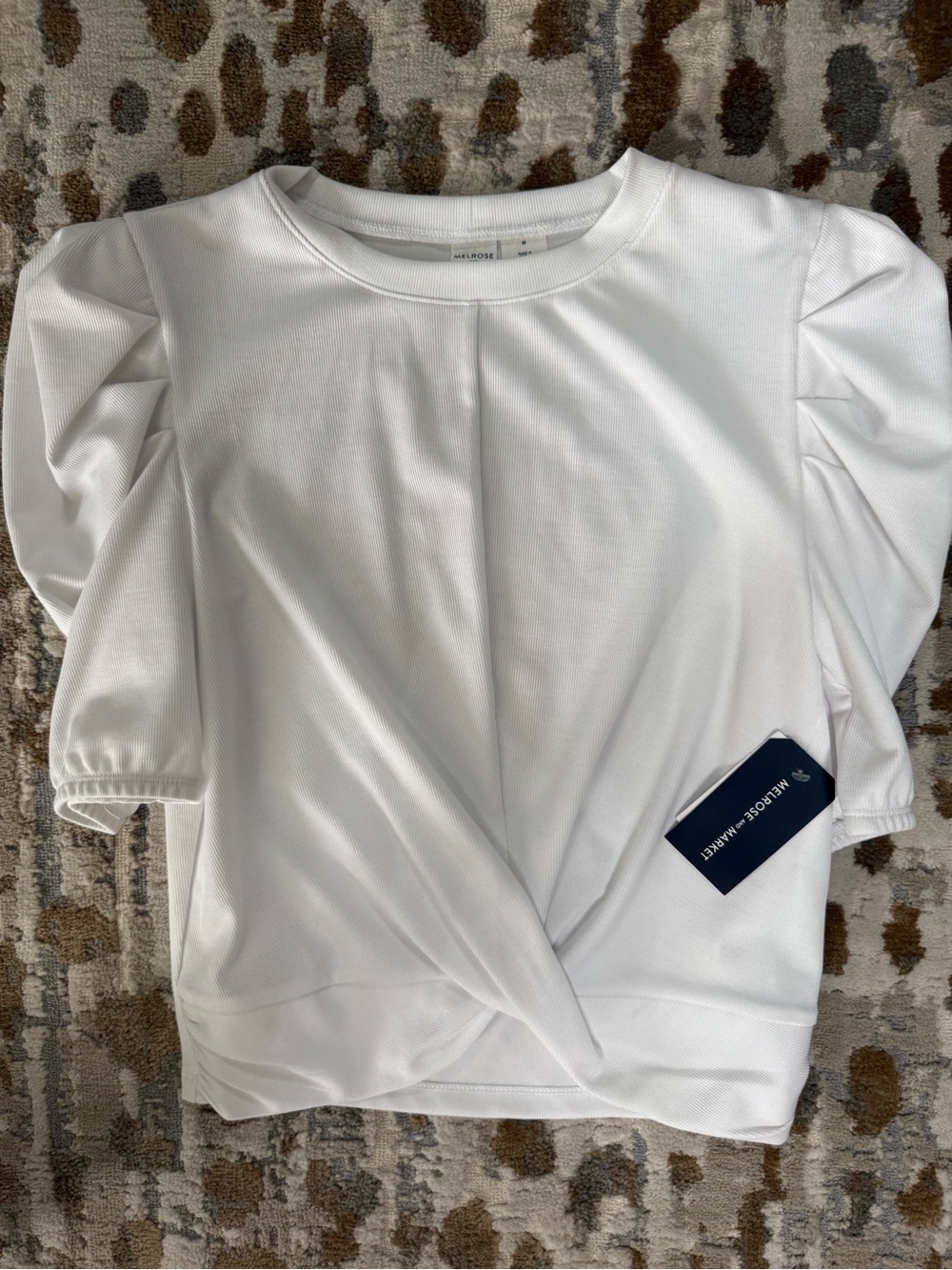 Melrose | White Twist-Front Puff Sleeve Top